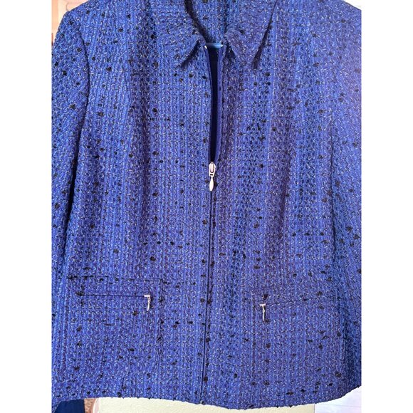 Coldwater Creek Women's Blue Tweed Jacket Size 10P Career, Work Full Zip Front - Picture 2 of 7